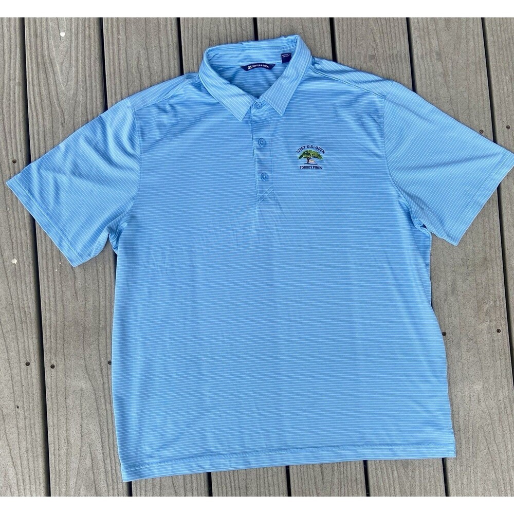 Cutter & Buck 121st US Open Torrey Pines Men’s Golf Polo XL Blue White Striped